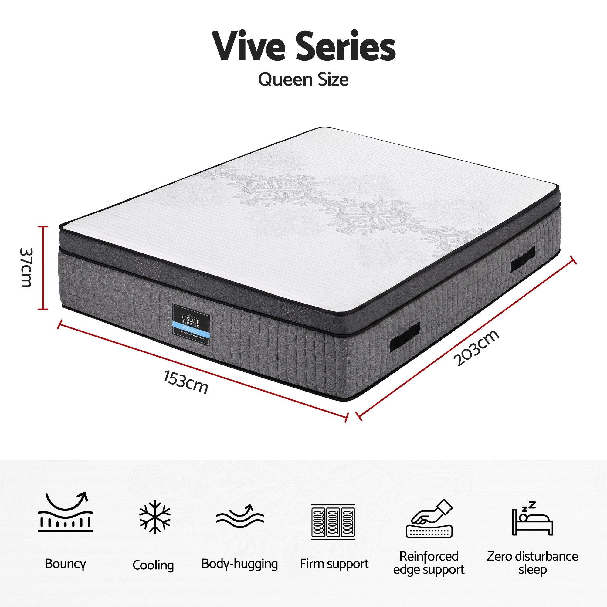 Giselle Bedding Queen Mattress 37cm 4-in-1 Adjustable Firmness Cooling Gel Memory Foam Dual-Zone Flippable for Couples