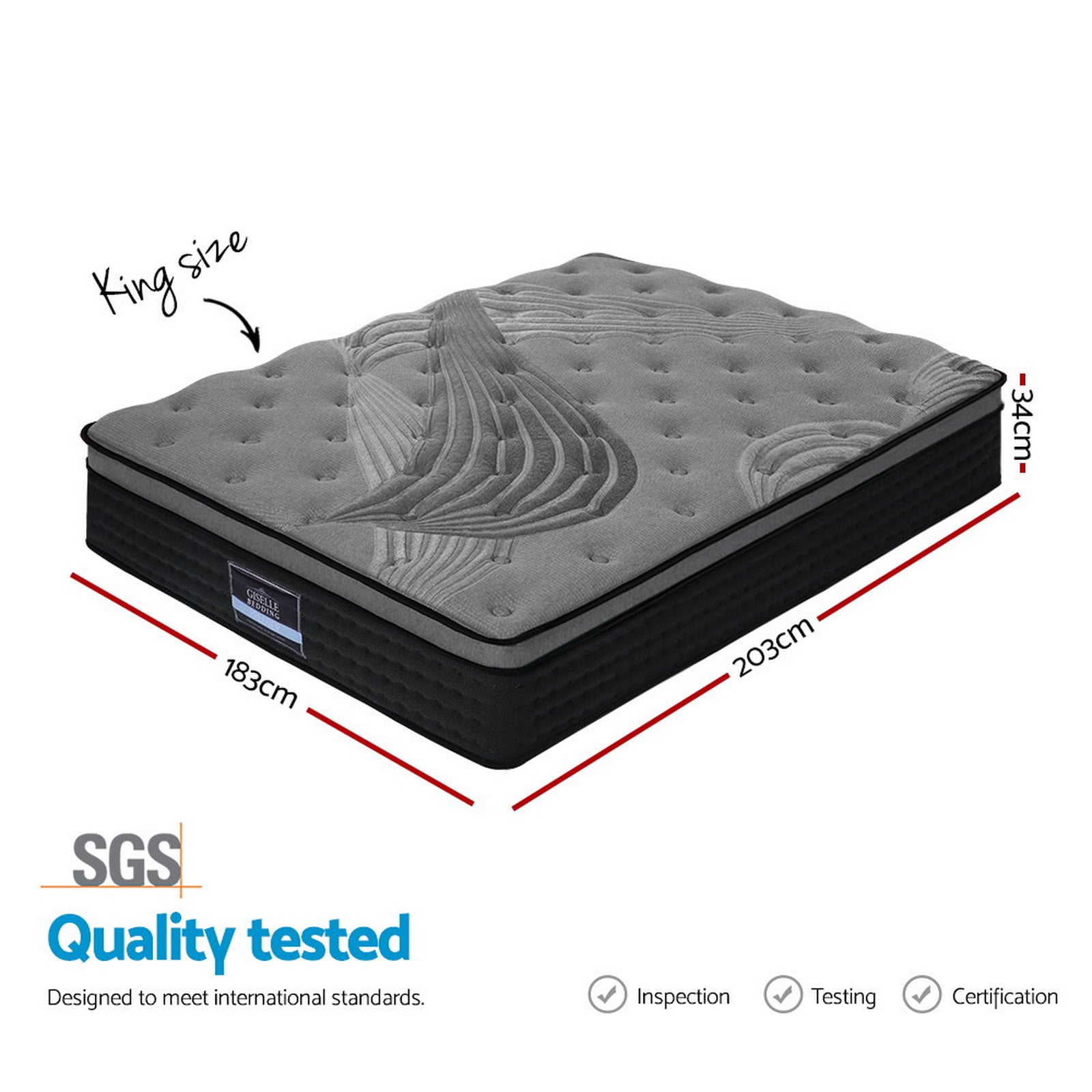Giselle Bedding 34cm Mattress Bamboo Cover King MATTRESS-BLACK-KING