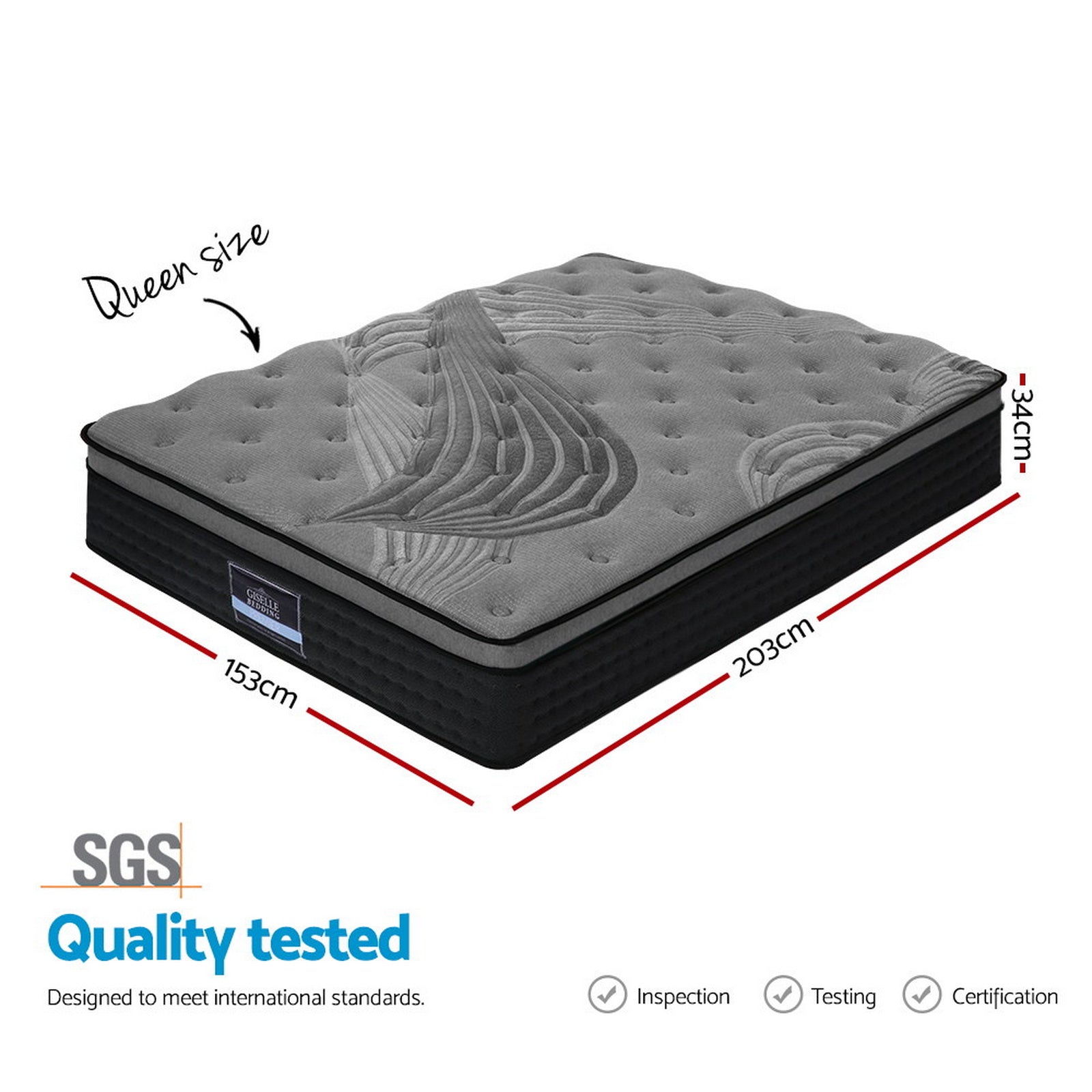 Giselle Bedding 34cm Mattress Bamboo Cover Queen MATTRESS-BLACK-QUEEN