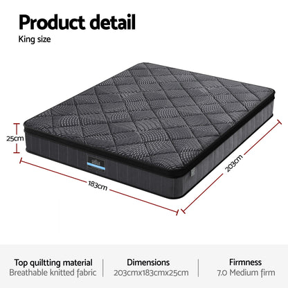 Giselle Bedding King Mattress 25cm Pocket Spring Latex Euro Top Medium Firm Bed MATTRESS-D-NOIR-25-K