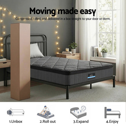 Giselle Bedding King Single Mattress 25cm Pocket Spring Latex Euro Top Medium Firm Bed MATTRESS-D-NOIR-25-KS