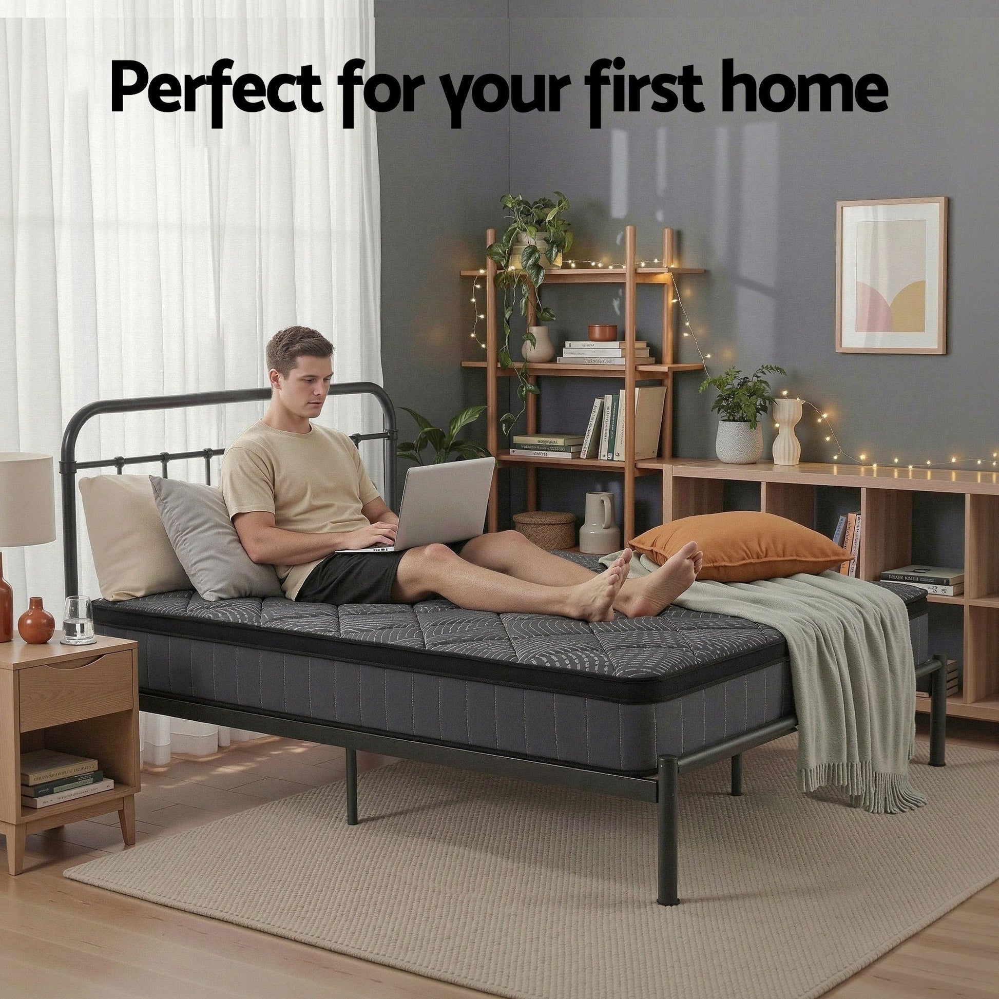 Giselle Bedding Single Mattress 25cm Pocket Spring Latex Euro Top Medium Firm Bed MATTRESS-D-NOIR-25-S