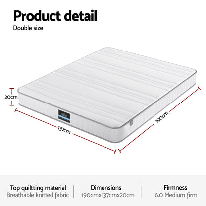 Giselle Double Mattress 20cm with Reinforced Edge Support Egg-Crate Foam MATTRESS-D-PLAIN-20-D