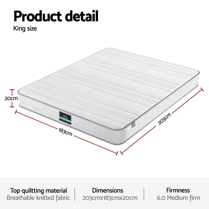 Giselle King Mattress 20cm with Reinforced Edge Support Egg-Crate Foam MATTRESS-D-PLAIN-20-K