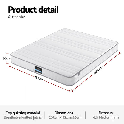 Giselle Queen Mattress 20cm with Reinforced Edge Support Egg-Crate Foam MATTRESS-D-PLAIN-20-Q