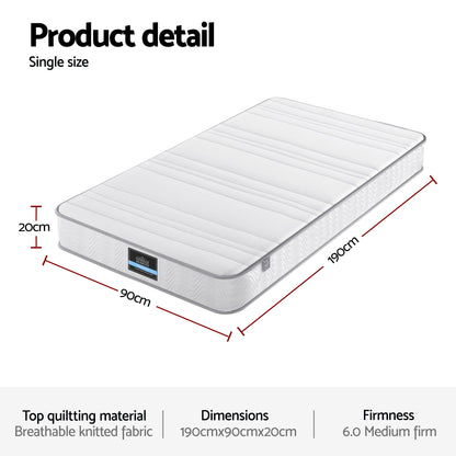 Giselle Single Mattress 20cm with Reinforced Edge Support Egg-Crate Foam MATTRESS-D-PLAIN-20-S