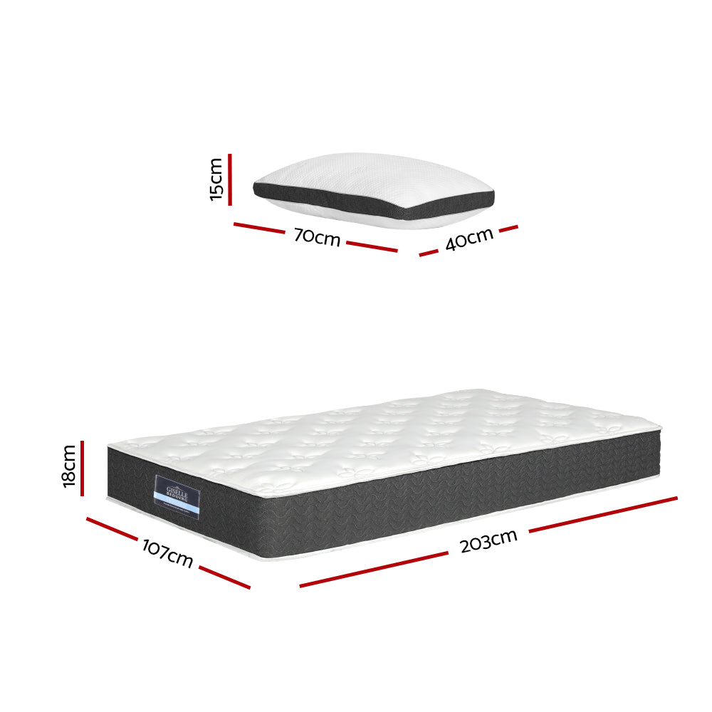 Giselle Bedding 18cm Mattress Medium Soft w/Pillows King Single MATTRESS-D-PLW-KS