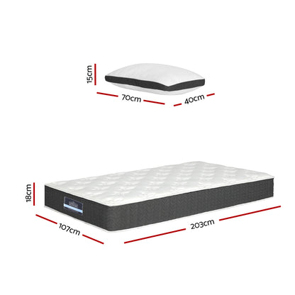 Giselle Bedding 18cm Mattress Medium Soft w/Pillows King Single MATTRESS-D-PLW-KS