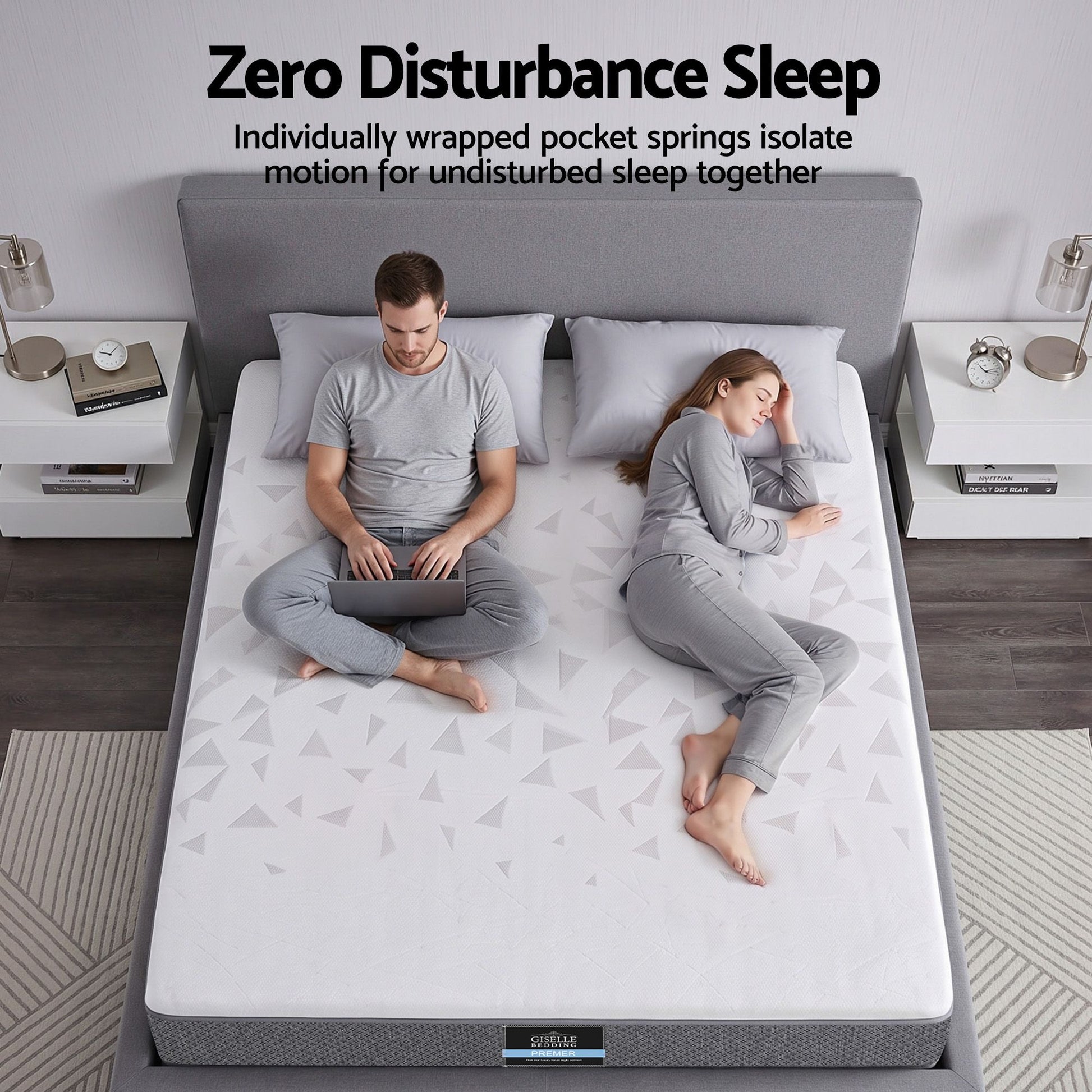 Giselle Bedding Double Mattress 23cm Pocket Spring Mattress with Adjustable Firmness Reversible Foam Layer MATTRESS-E-AERO-23-D