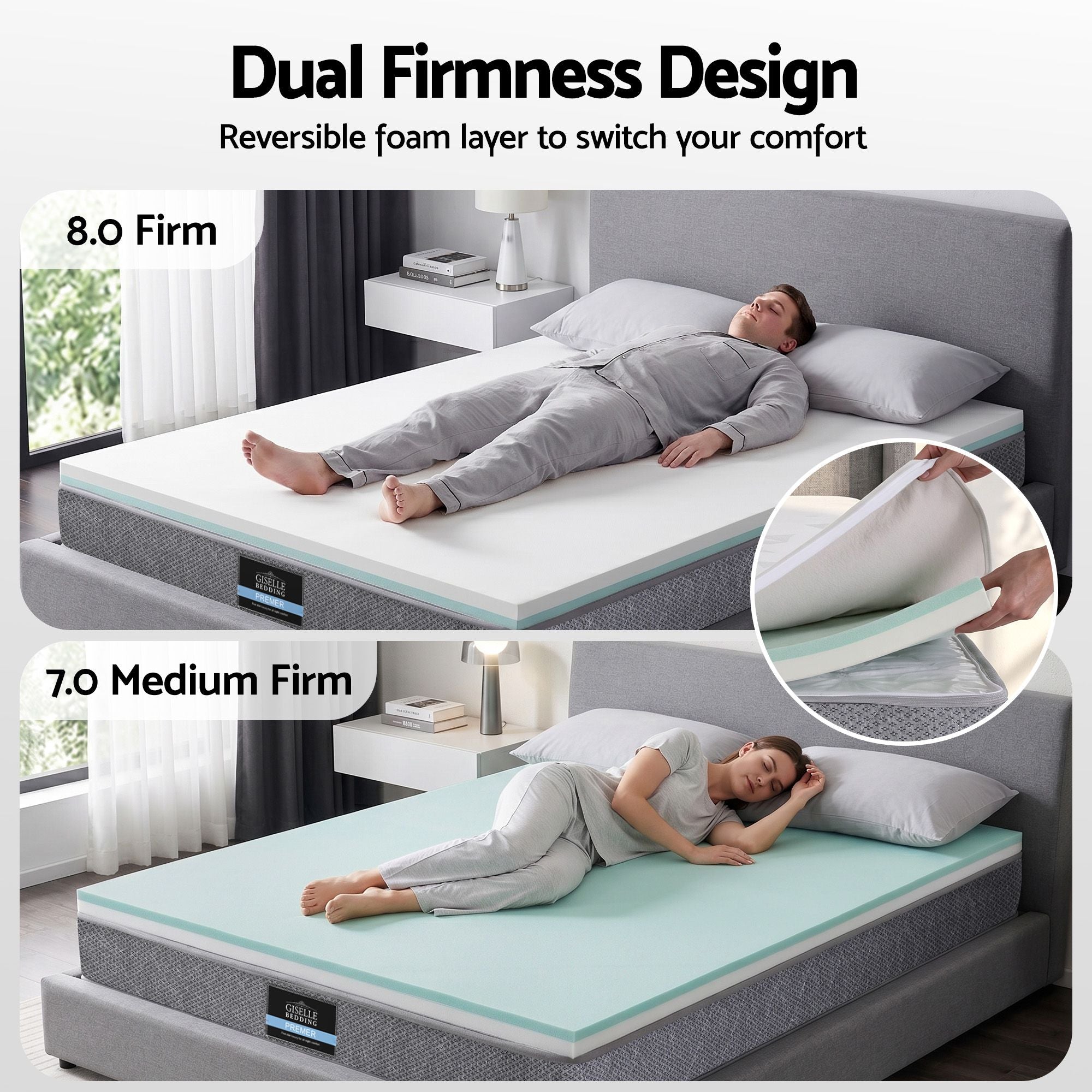 Giselle Bedding King Mattress 23cm Pocket Spring Mattress with Adjustable Firmness Reversible Foam Layer for Medium Firm & Firm Support Motion Isolation Bedroom Bed
