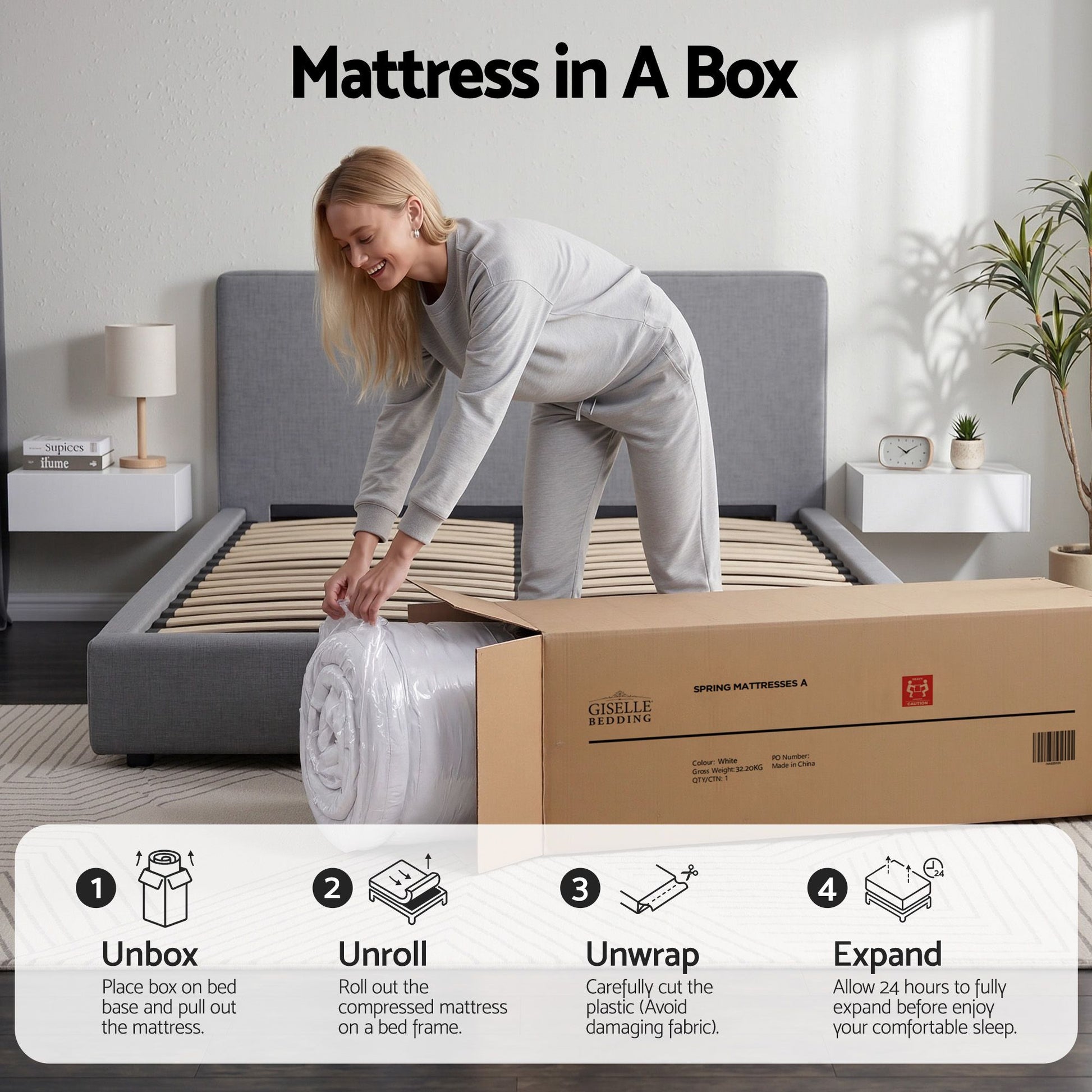Giselle Bedding King Mattress 23cm Pocket Spring Mattress with Adjustable Firmness Reversible Foam Layer for MATTRESS-E-AERO-23-K