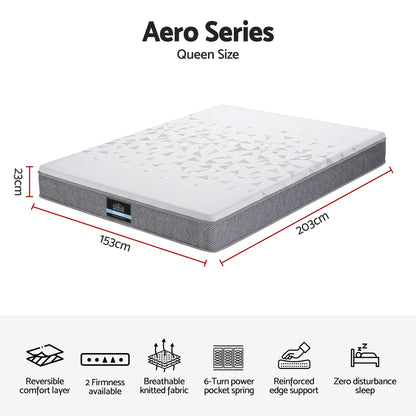 Giselle Bedding Queen Mattress 23cm Pocket Spring Mattress with Adjustable Firmness Reversible Foam Layer for MATTRESS-E-AERO-23-Q