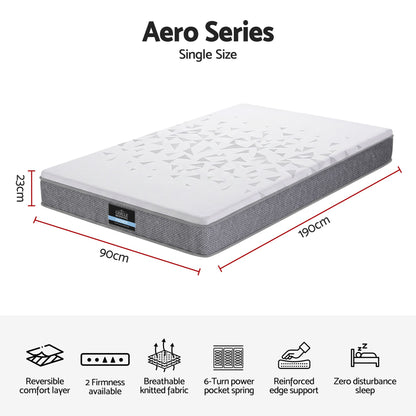 Giselle Bedding Single Mattress 23cm Pocket Spring Mattress with Adjustable Firmness Reversible Foam Layer MATTRESS-E-AERO-23-S