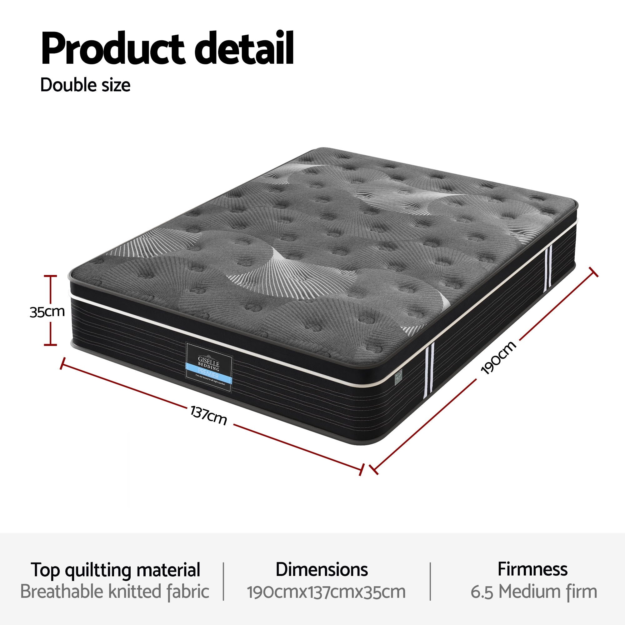 Giselle Bedding Double Mattress 35cm Euro Top with Graphene Cooling Comfort Medium Firm MATTRESS-E-ATLAS-35-D