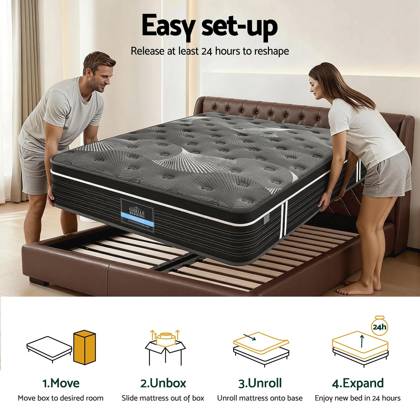 Giselle Bedding Double Mattress 35cm Euro Top with Graphene Cooling Comfort Medium Firm MATTRESS-E-ATLAS-35-D