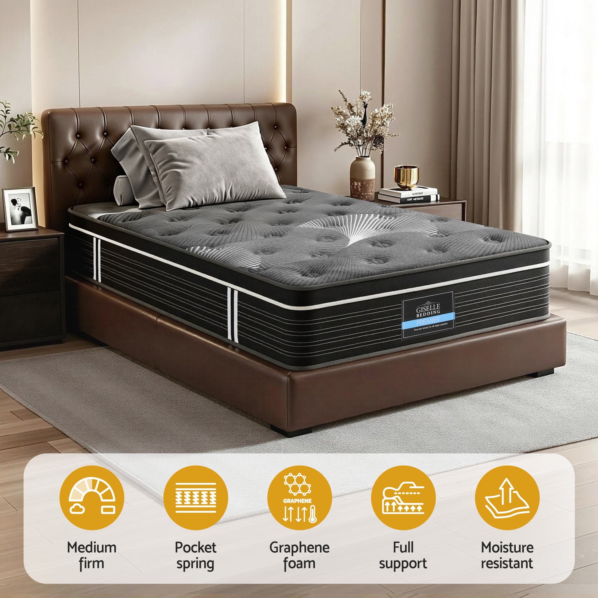 Giselle Bedding King Single Mattress 35cm Euro Top with Graphene Cooling Comfort Medium Firm MATTRESS-E-ATLAS-35-KS