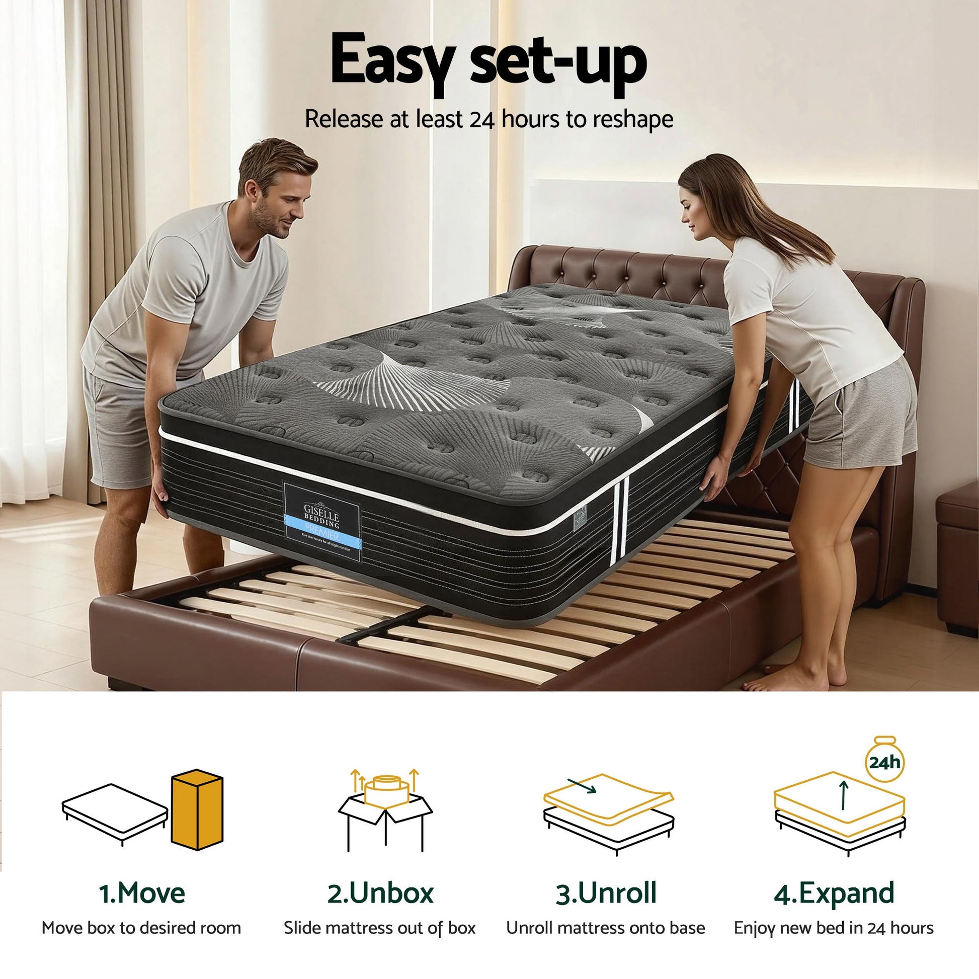 Giselle Bedding King Single Mattress 35cm Euro Top with Graphene Cooling Comfort Medium Firm MATTRESS-E-ATLAS-35-KS