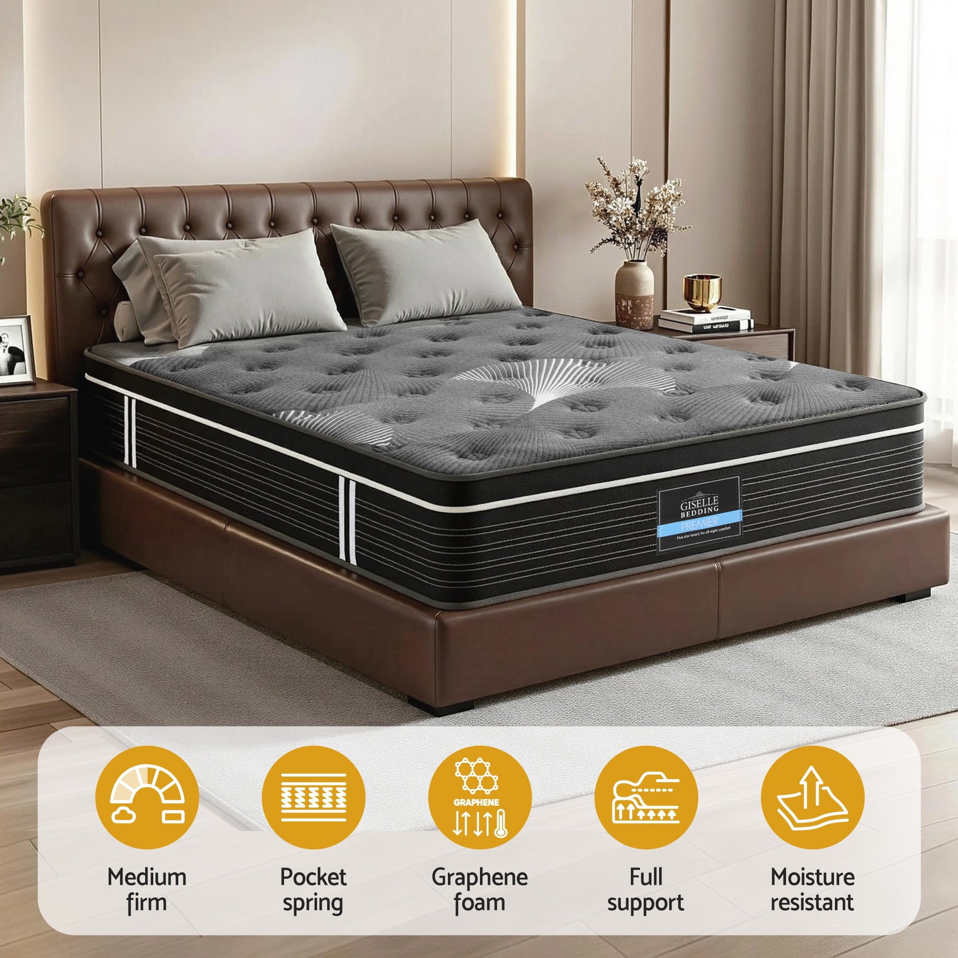 Giselle Bedding Queen Mattress 35cm Euro Top with Graphene Cooling Comfort Medium Firm MATTRESS-E-ATLAS-35-Q