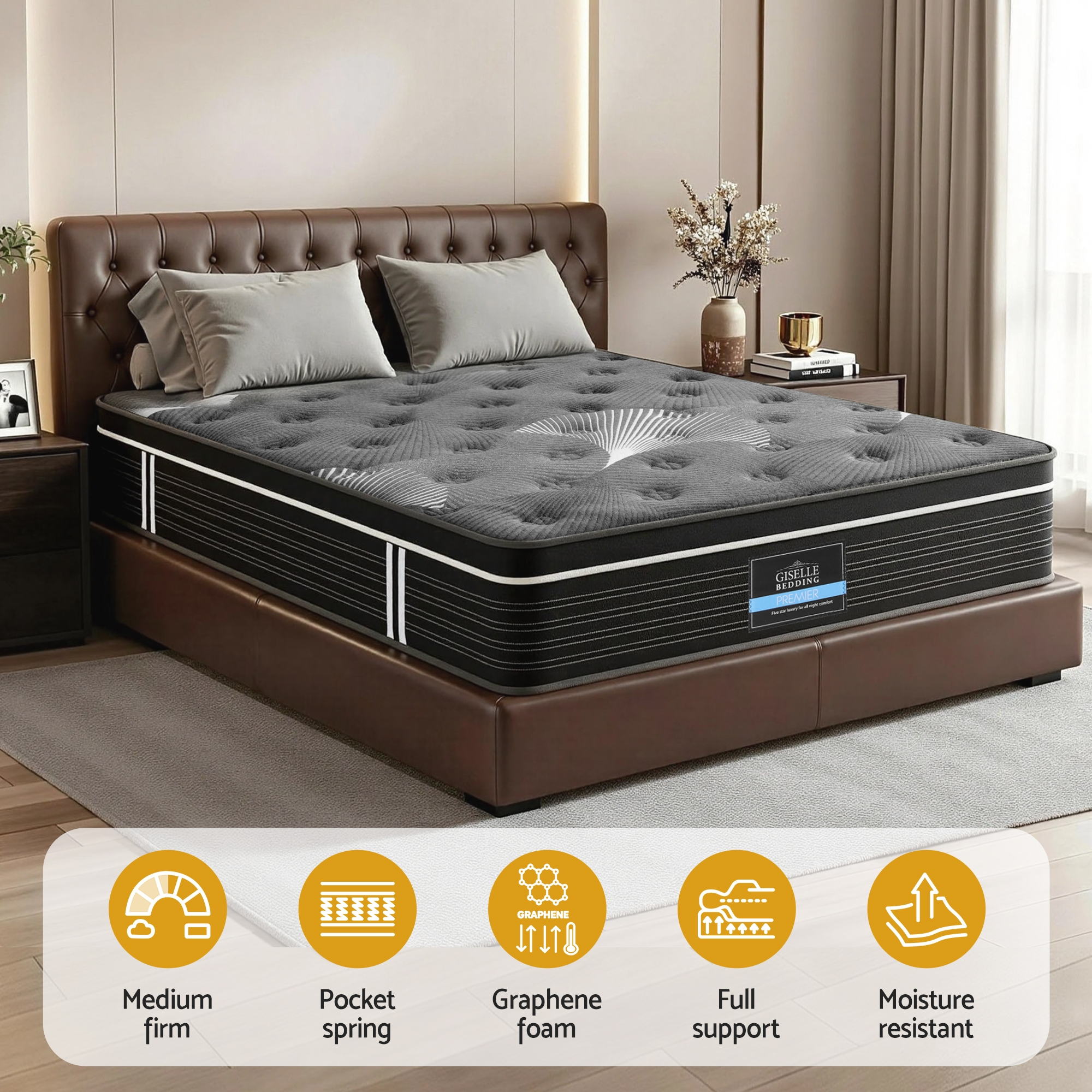 Giselle Bedding Queen Mattress 35cm Euro Top with Graphene Cooling Comfort Medium Firm MATTRESS-E-ATLAS-35-Q