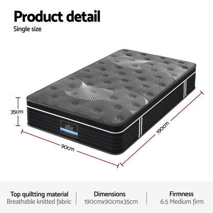 Giselle Bedding Single Mattress 35cm Euro Top with Graphene Cooling Comfort Medium Firm MATTRESS-E-ATLAS-35-S
