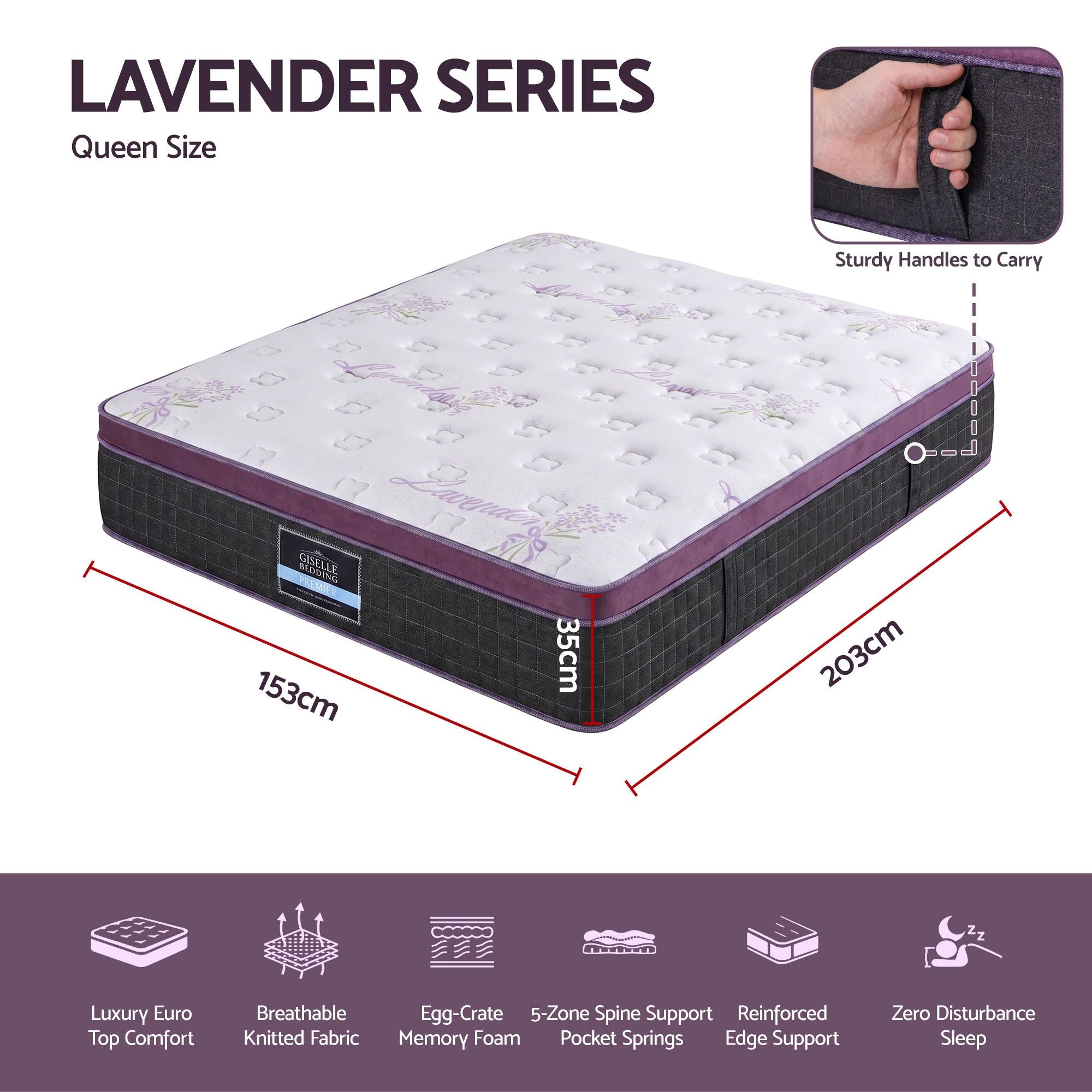 Giselle Queen Euro Top Mattress Firm Pocket Spring Edge Support