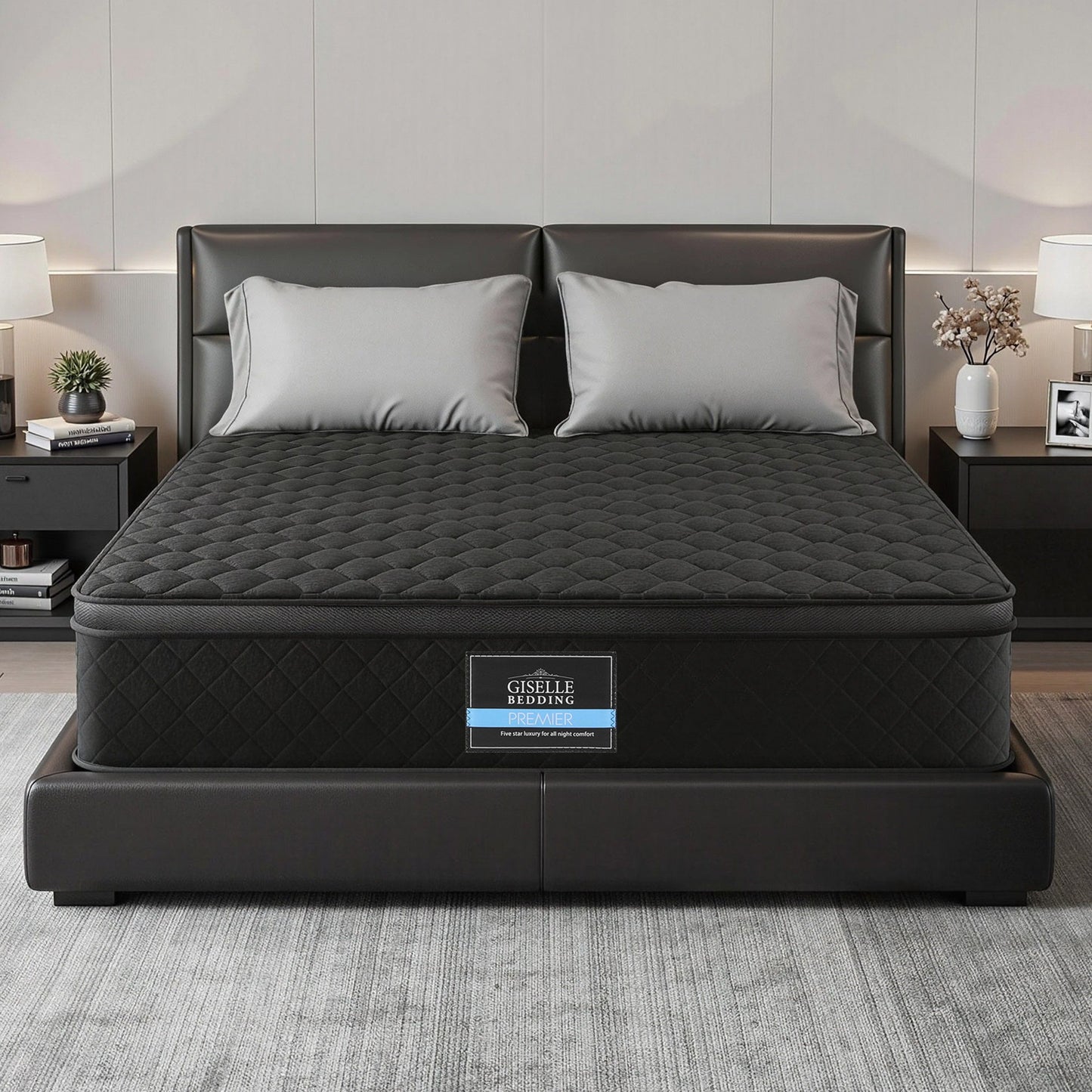 Giselle Bedding Double Mattress 34cm Euro Top with 5-Zone Pocket Spring Support Black MATTRESS-E-MUSE-34-D