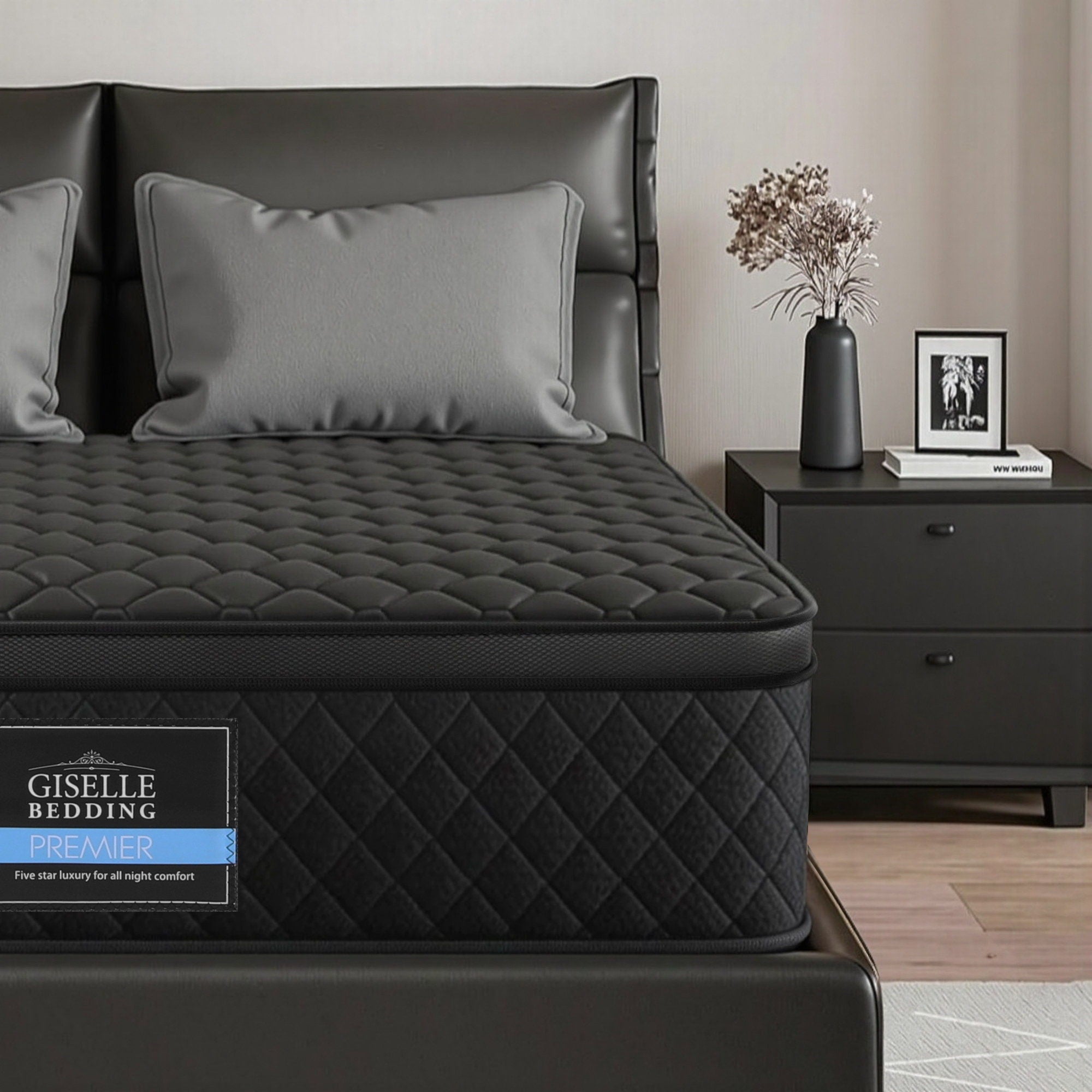 Giselle Bedding King Mattress 34cm Euro Top with 5-Zone Pocket Spring Support Black MATTRESS-E-MUSE-34-K