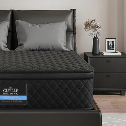 Giselle Bedding King Mattress 34cm Euro Top with 5-Zone Pocket Spring Support Black MATTRESS-E-MUSE-34-K