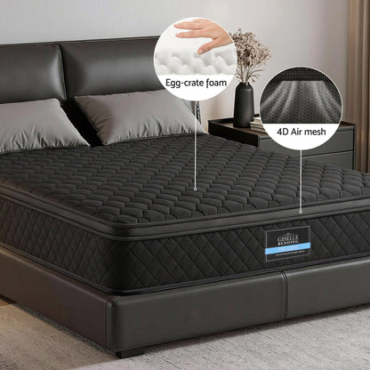 Giselle Bedding King Mattress 34cm Euro Top with 5-Zone Pocket Spring Support Black MATTRESS-E-MUSE-34-K