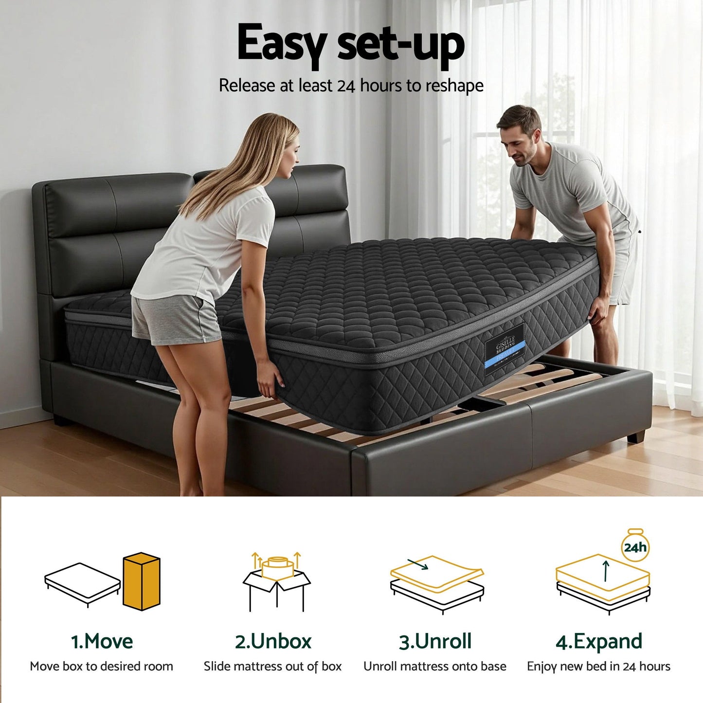 Giselle Bedding King Mattress 34cm Euro Top with 5-Zone Pocket Spring Support Black MATTRESS-E-MUSE-34-K