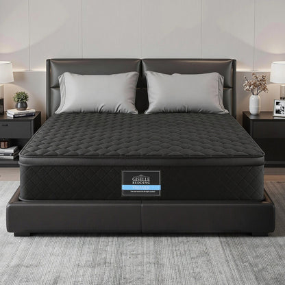 Giselle Bedding King Mattress 34cm Euro Top with 5-Zone Pocket Spring Support Black MATTRESS-E-MUSE-34-K