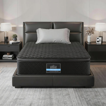 Giselle Bedding King Single Mattress 34cm Euro Top with 5-Zone Pocket Spring Support Black MATTRESS-E-MUSE-34-KS