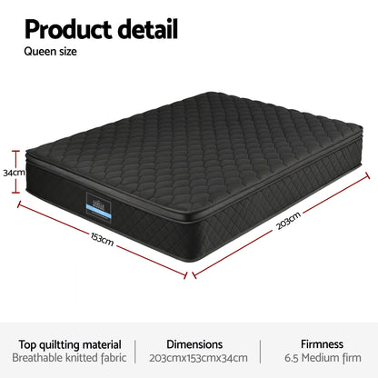 Giselle Bedding Queen Mattress 34cm Euro Top with 5-Zone Pocket Spring Support Black MATTRESS-E-MUSE-34-Q