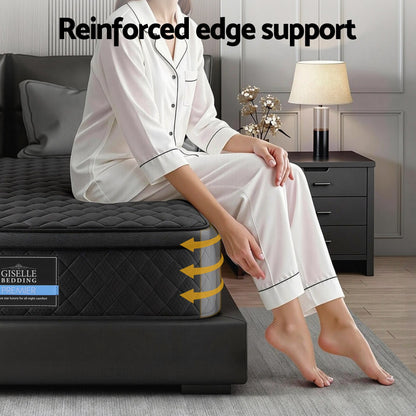 Giselle Bedding Queen Mattress 34cm Euro Top with 5-Zone Pocket Spring Support Black MATTRESS-E-MUSE-34-Q