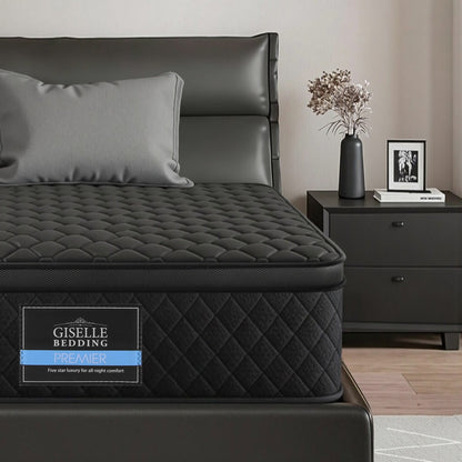 Giselle Bedding Single Mattress 34cm Euro Top with 5-Zone Pocket Spring Support Black MATTRESS-E-MUSE-34-S
