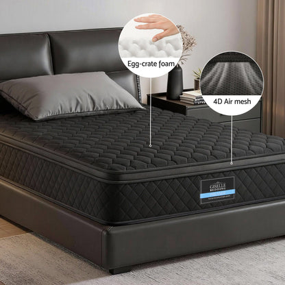 Giselle Bedding Single Mattress 34cm Euro Top with 5-Zone Pocket Spring Support Black MATTRESS-E-MUSE-34-S
