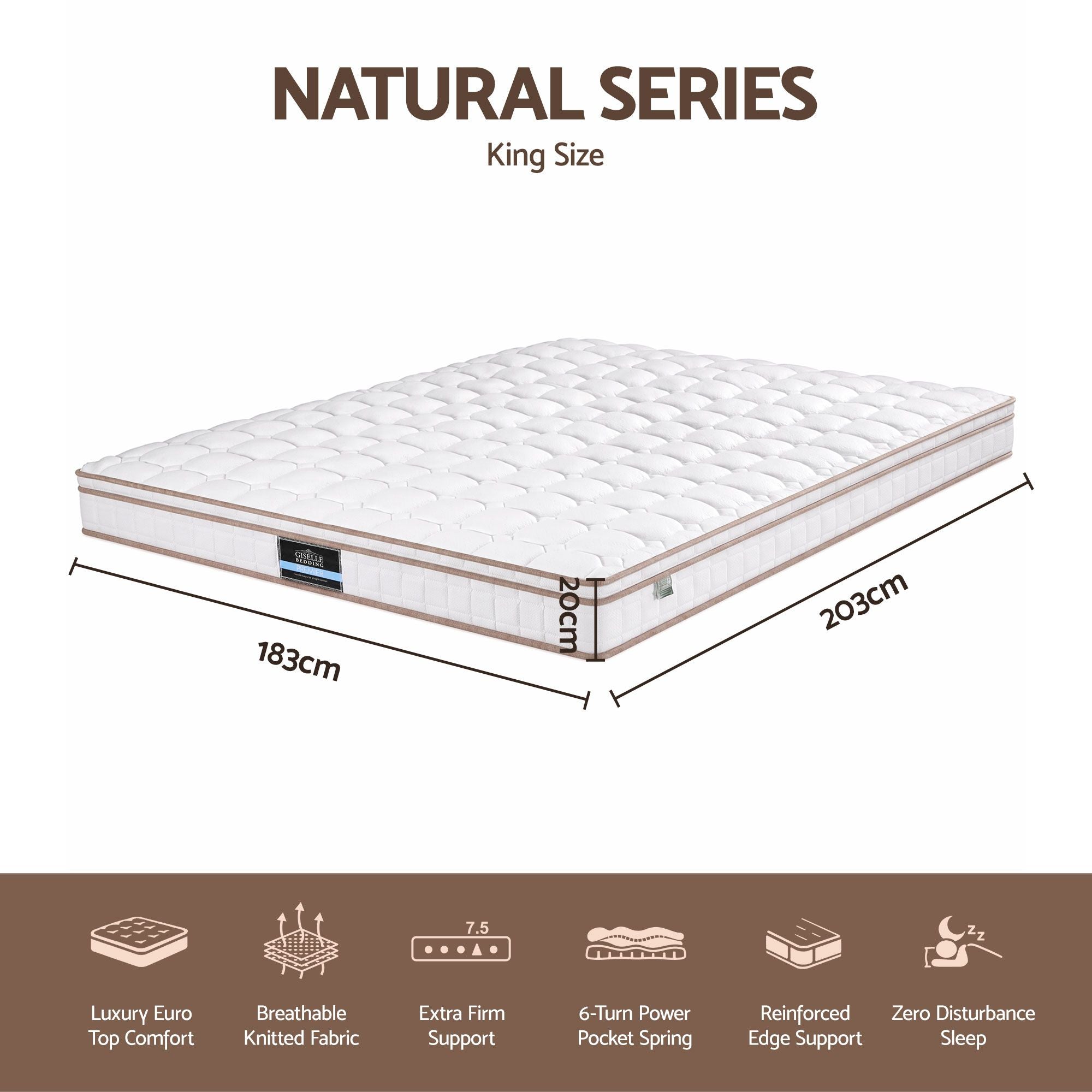Giselle 20cm Firm King Mattress Pocket Spring for Bedroom or Guest Room