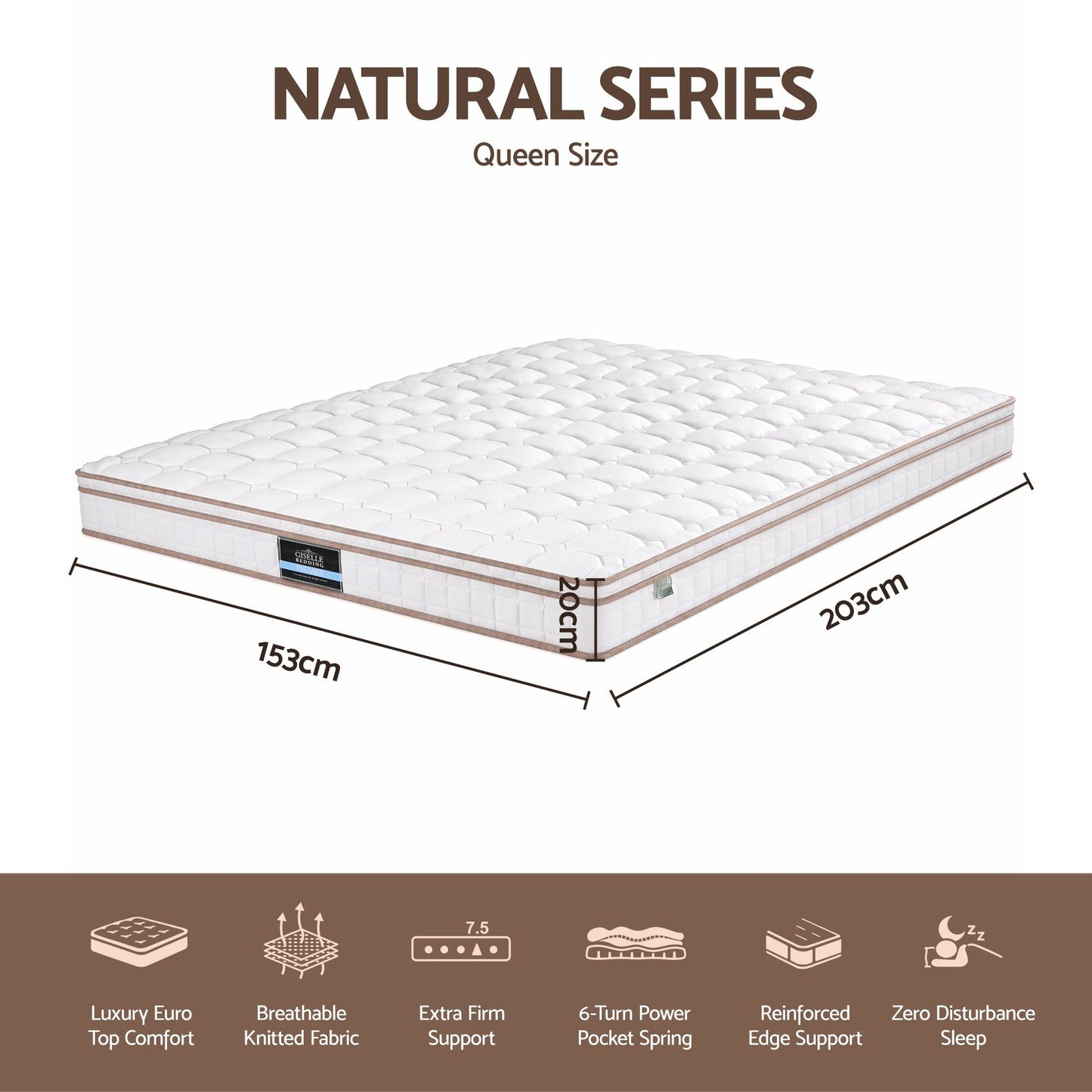 Giselle 20cm Firm Queen Mattress Pocket Spring for Bedroom or Guest Room