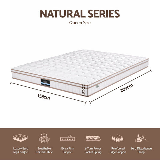 Giselle 20cm Firm Queen Mattress Pocket Spring for Bedroom or Guest Room