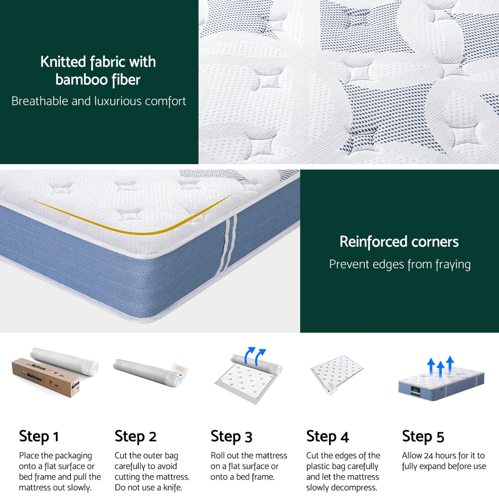25cm Giselle Mattress Single Bed Pocket Spring Mattresses MATTRESS-E-SNOW-25-S