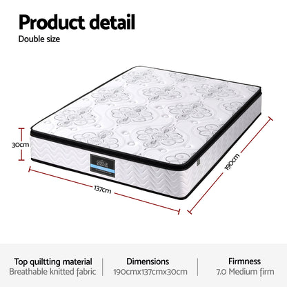 Giselle Bedding Double Mattress 30cm Pocket Spring Euro Top Medium Firm Foam MATTRESS-E-VERVE-30-D