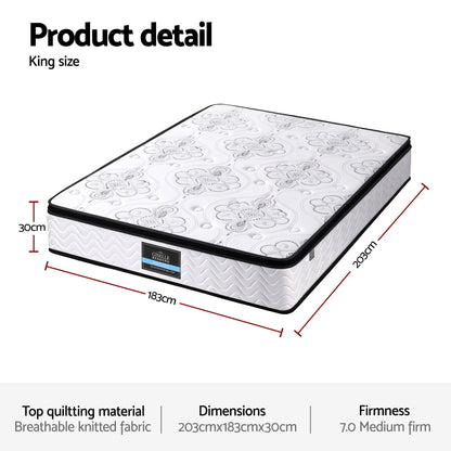 Giselle Bedding King Mattress 30cm Pocket Spring Euro Top Medium Firm Foam MATTRESS-E-VERVE-30-K