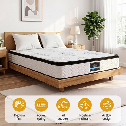 Giselle Bedding King Mattress 30cm Pocket Spring Euro Top Medium Firm Foam MATTRESS-E-VERVE-30-K