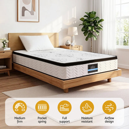 Giselle Bedding King Single Mattress 30cm Pocket Spring Euro Top Medium Firm Foam MATTRESS-E-VERVE-30-KS
