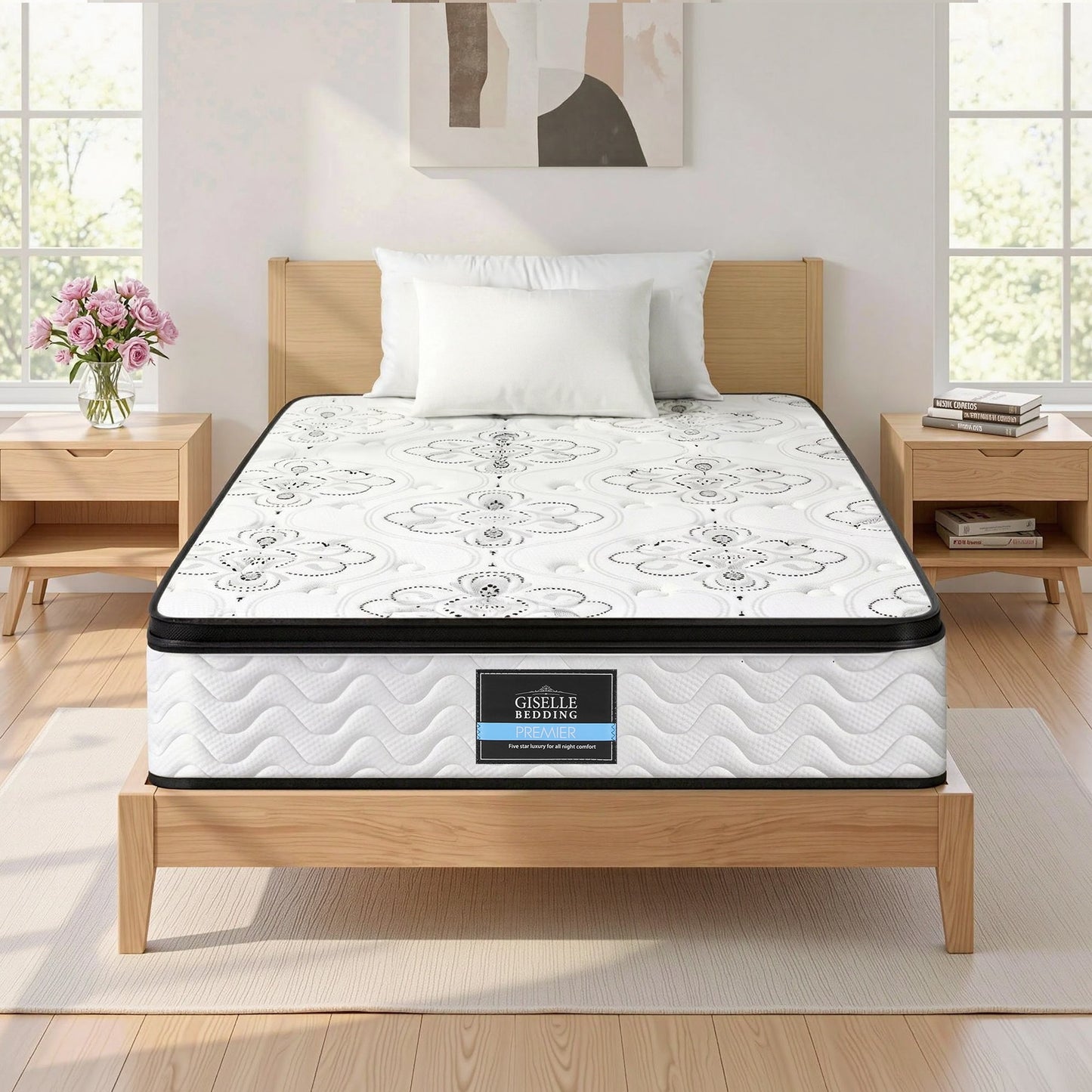 Giselle Bedding Single Mattress 30cm Pocket Spring Euro Top Medium Firm Foam MATTRESS-E-VERVE-30-S