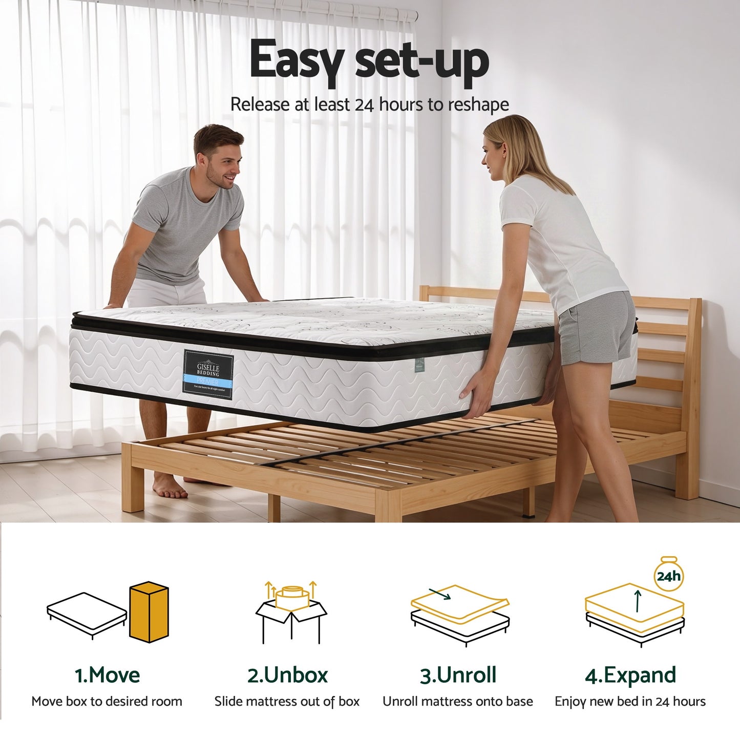 Giselle Bedding Single Mattress 30cm Pocket Spring Euro Top Medium Firm Foam MATTRESS-E-VERVE-30-S