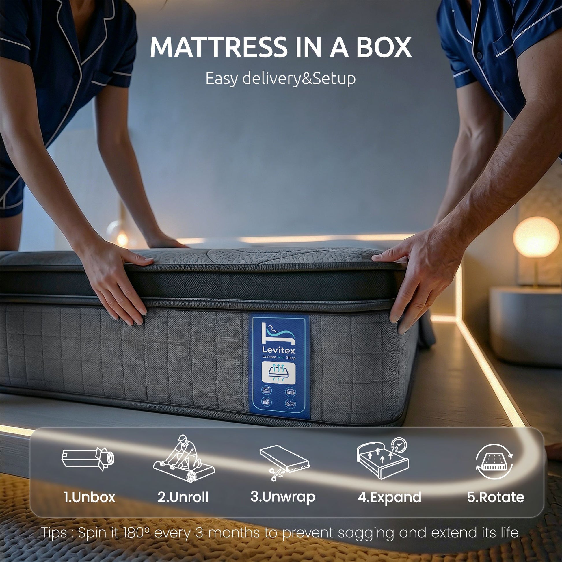 Levitex Double Mattress 33 cm 7-Zone Pocket Spring 8.0 Extra Firm with Dual-Row Edge Support & Breathable MATTRESS-LV-AETHER-33-D
