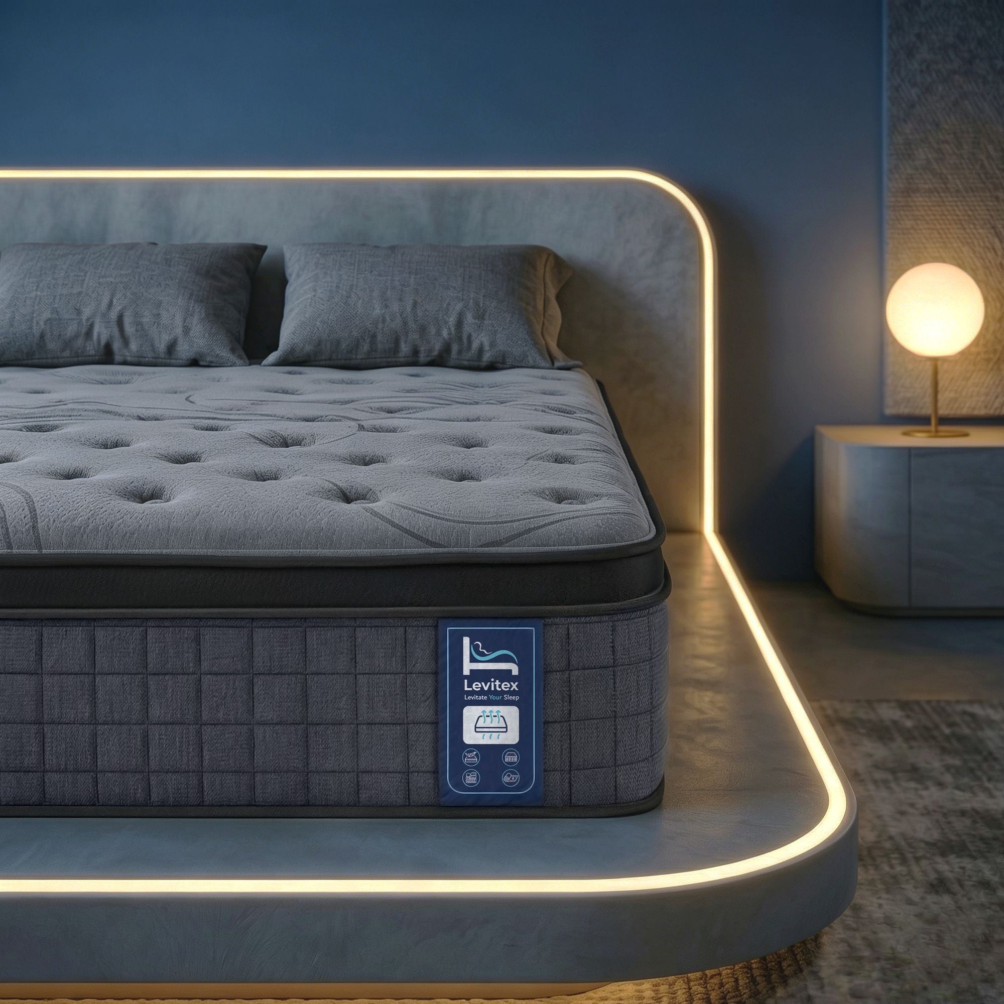 Levitex king Mattress 33 cm 7-Zone Pocket Spring 8.0 Extra Firm with Dual-Row Edge Support & Breathable Knit Cover
