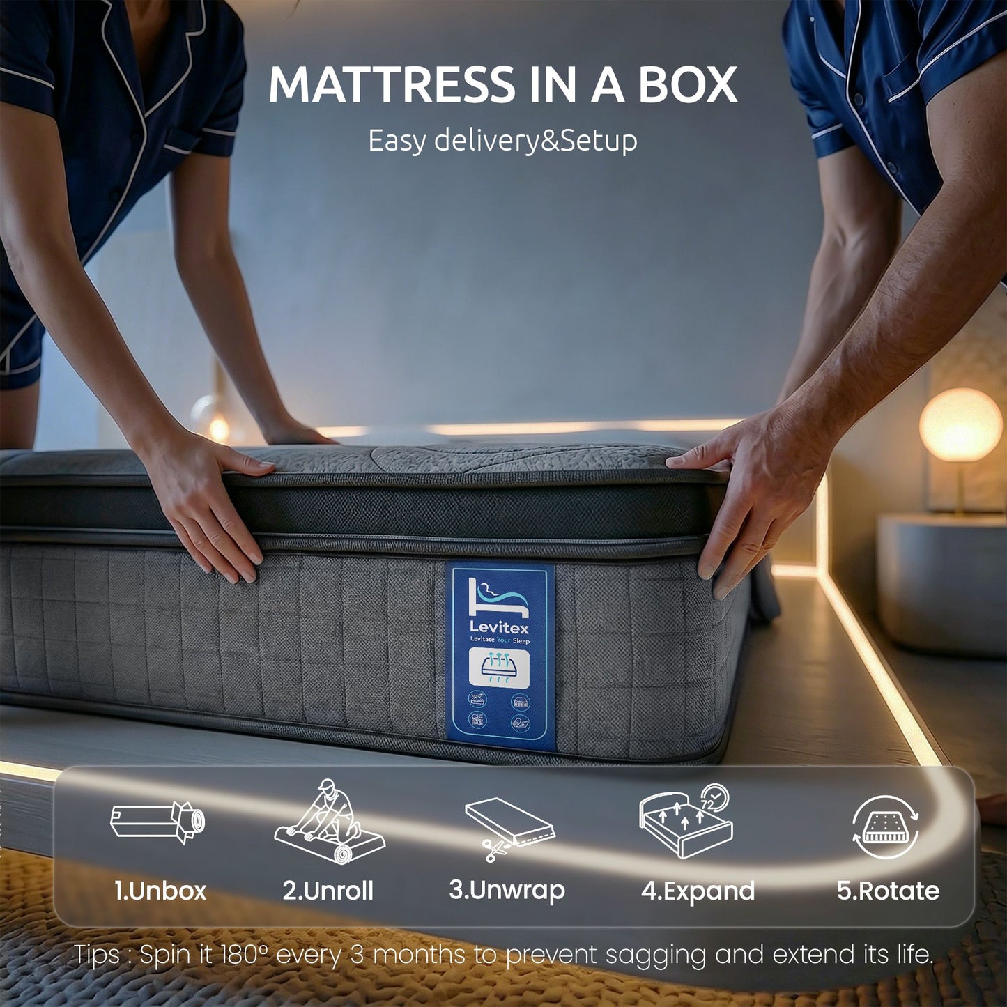 Levitex king Mattress 33 cm 7-Zone Pocket Spring 8.0 Extra Firm with Dual-Row Edge Support & Breathable Knit MATTRESS-LV-AETHER-33-K