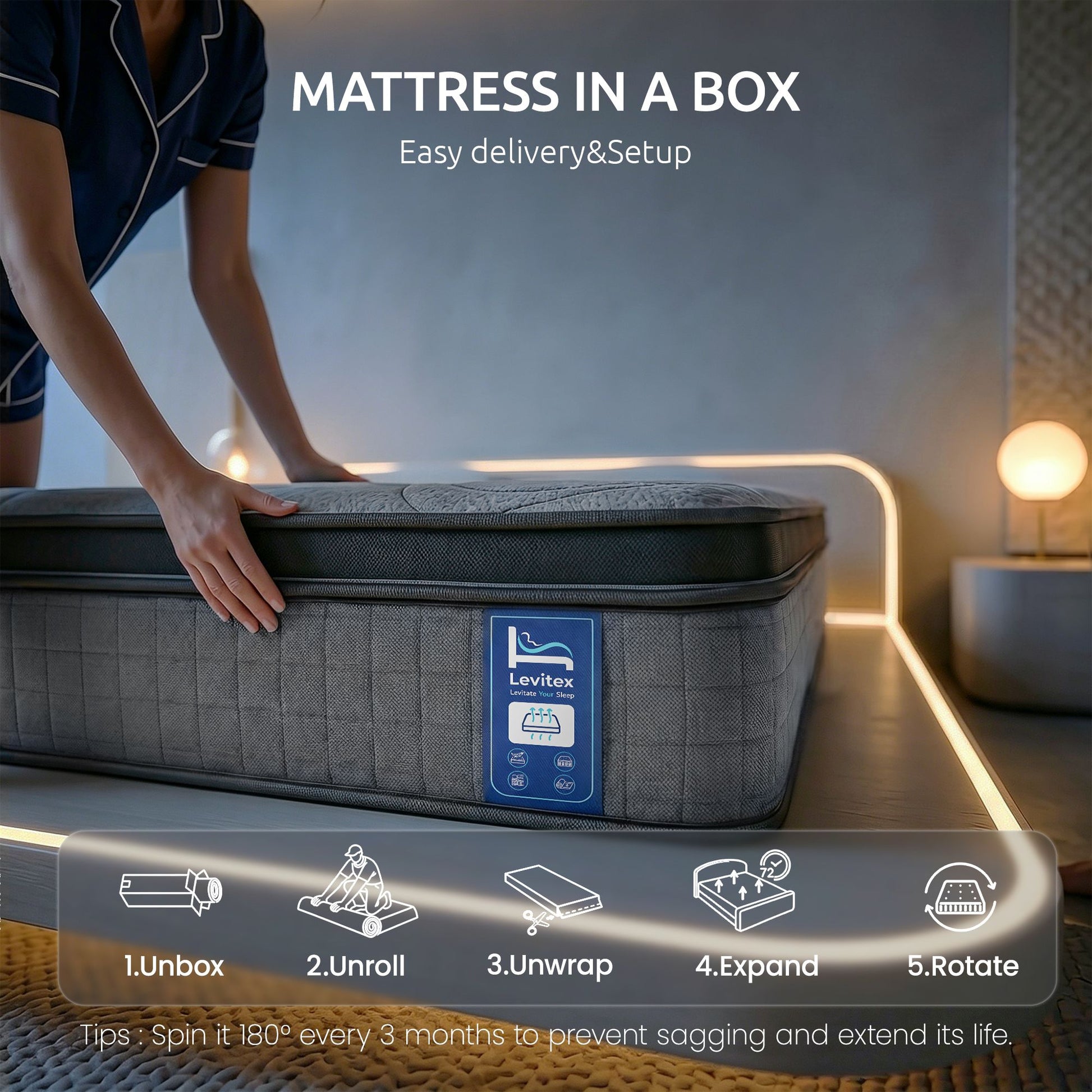 Levitex King Single Mattress 33 cm 7-Zone Pocket Spring 8.0 Extra Firm with Dual-Row Edge Support & MATTRESS-LV-AETHER-33-KS